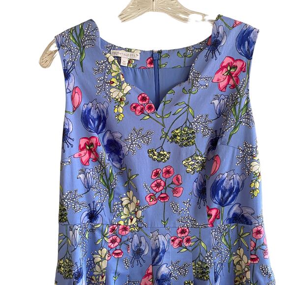 TALBOTS 6P Dress Floral Scalloped Neckline Blue Fit and Flare - Picture 6 of 15